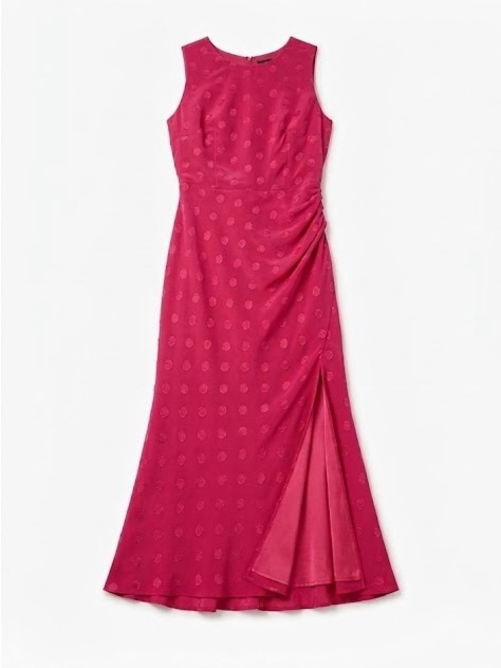 Saloni Polka Dot Ruched Classic  Midi Dress Berry Red Size 10